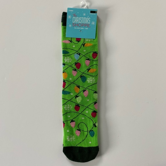 Christmas Tree Lights Socks Crew NWT Green OSFM Colorful New Adult Bulbs - Picture 4 of 13